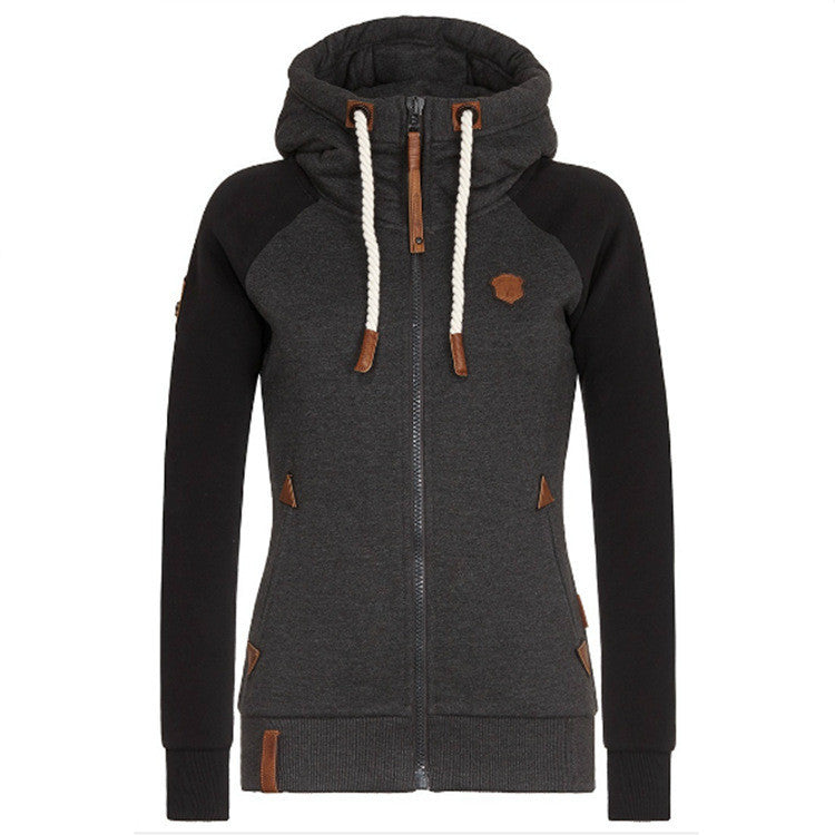 Womens Personalized Leather Patch Contrast-color Hoodie Authentic Quality