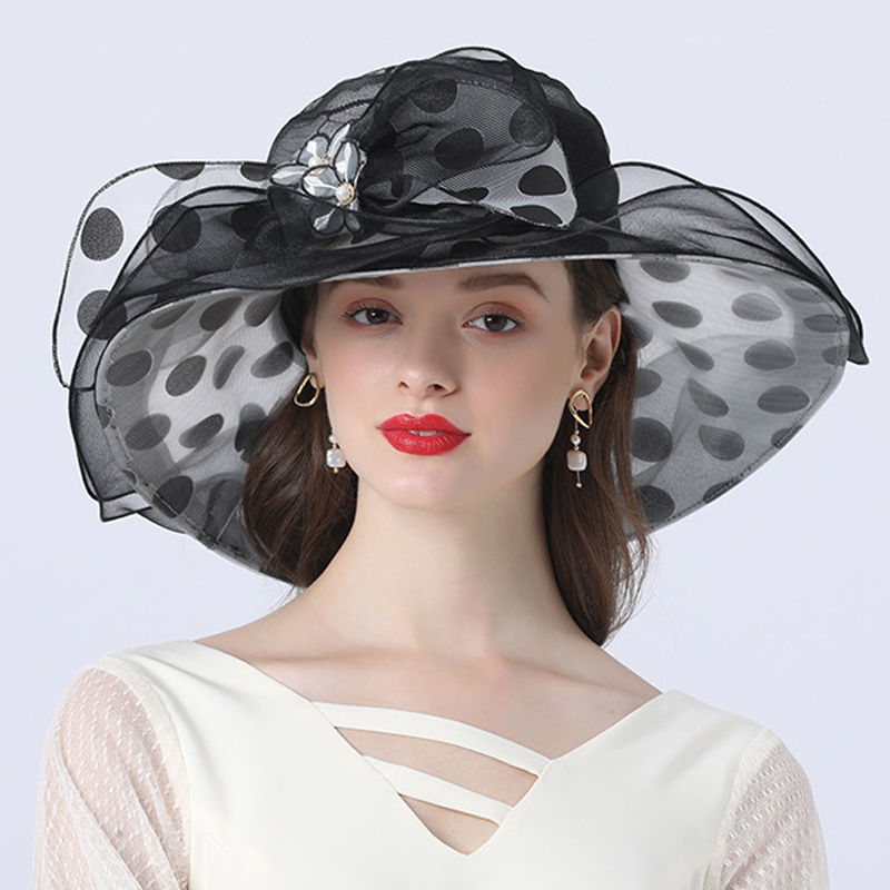 Ladies Street Casual Sun Hat With Polka Dot Decoration And Big Brim
