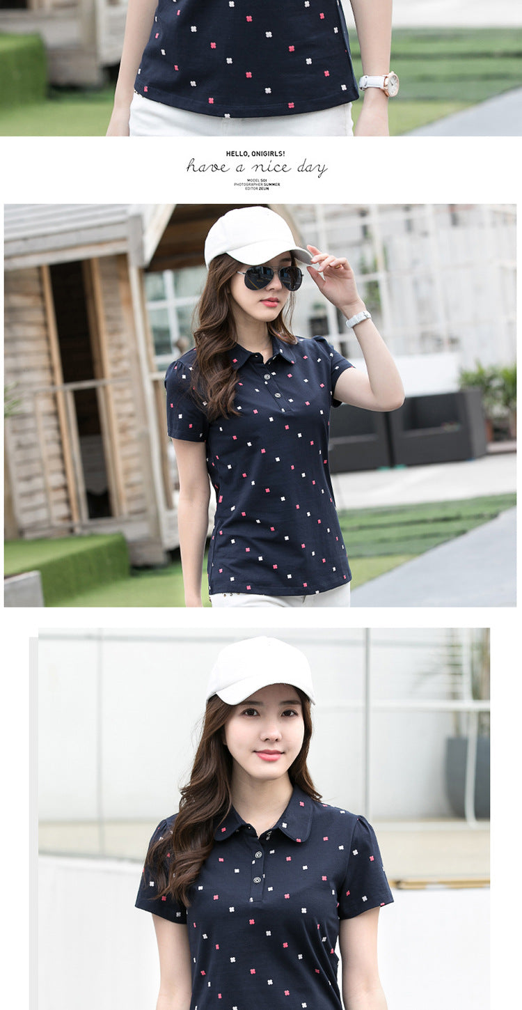 Dame Forår/Sommer Revers Print All-match Polo Shirt