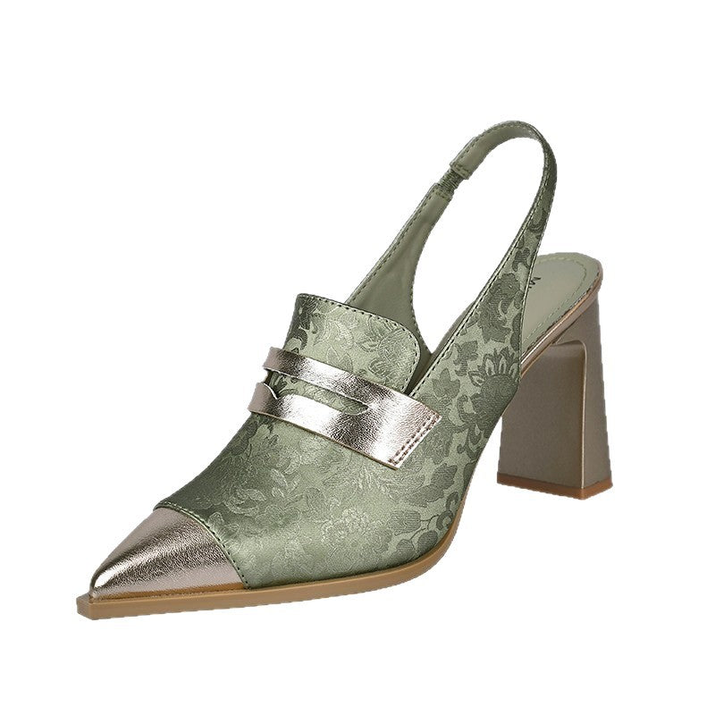 Chunky-heeled Pointed-toe Deep-vamp Versatile Strappy Sandals