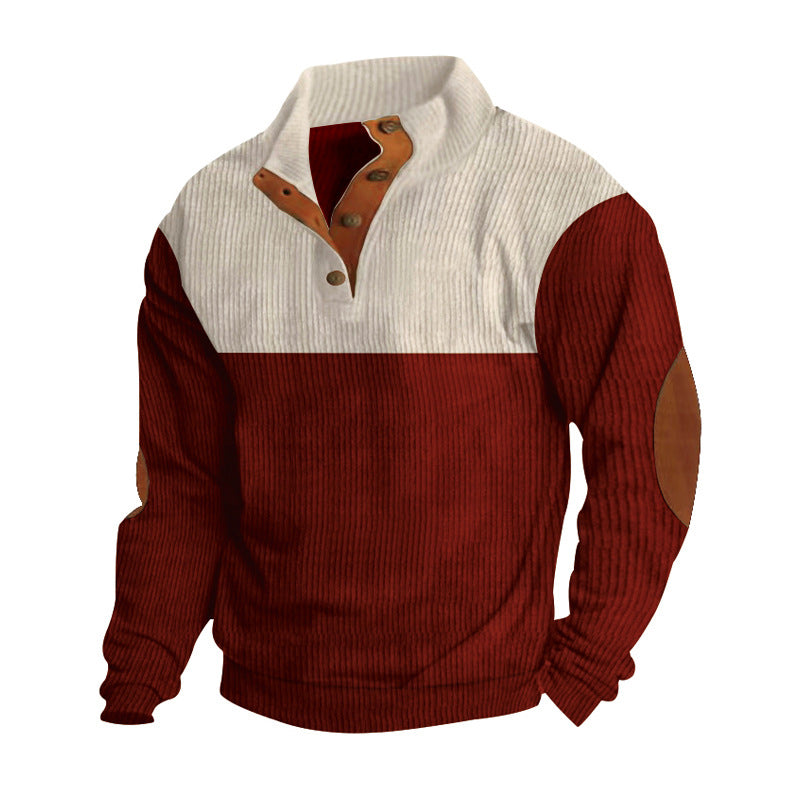 Men's Casual Button Half-open Stand Collar Coat Fashion Colorblock Sweater