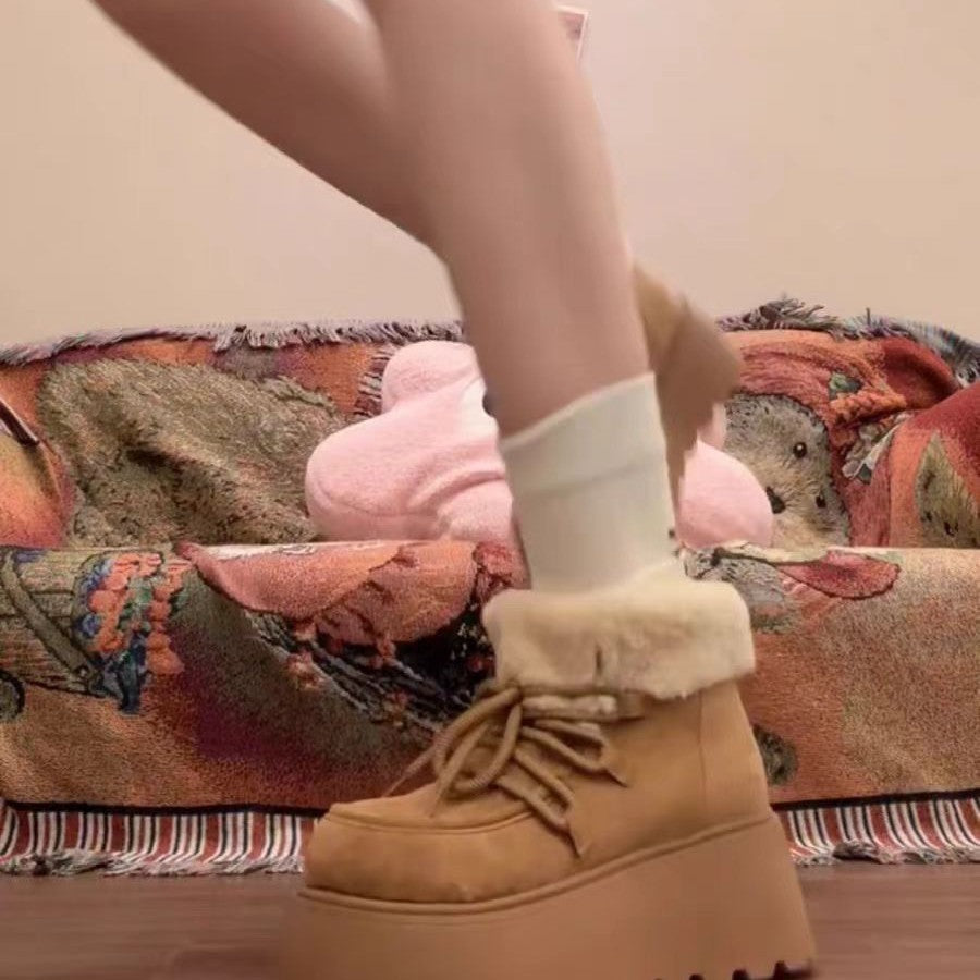 Short Fleece-linedHeight-increasing Snow Boots With A Chunky Sole And A Roomy Toe Box