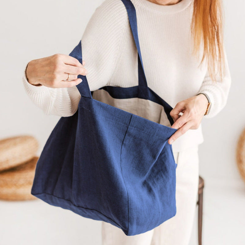 Large Beach Bag Natural Pure Linen Large Capacity Handbags