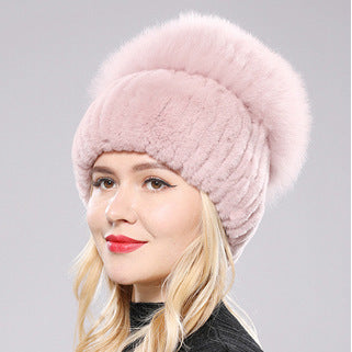 Womens Warmth-Retaining Rex Rabbit Fur Winter Hat