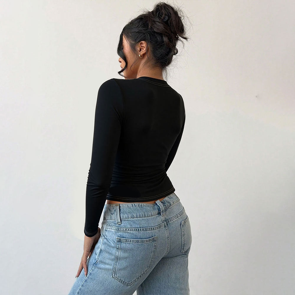 Sexy And Pure Desire Bow Design Short Long-sleeved Top