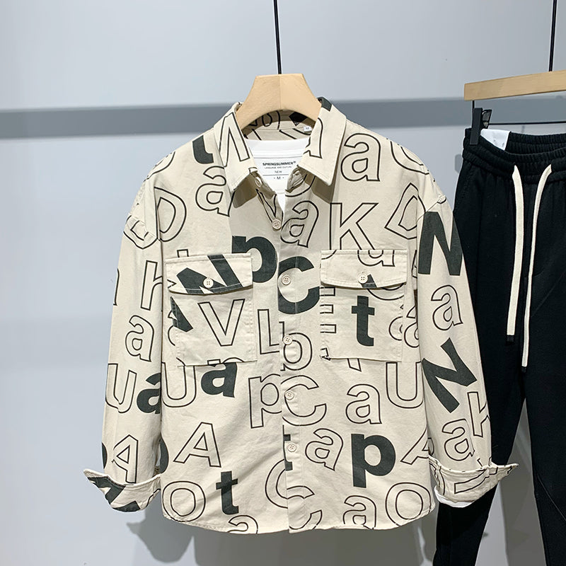 Tide Brand Tooling Full Body Letter Print Lapel Jacket Men