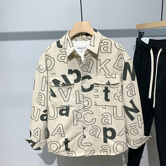 Tide Brand Tooling Full Body Letter Print Lapel Jacket Men