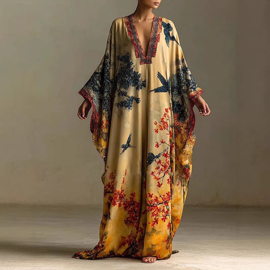 Womens Elegant Printed Long-Sleeve Dress