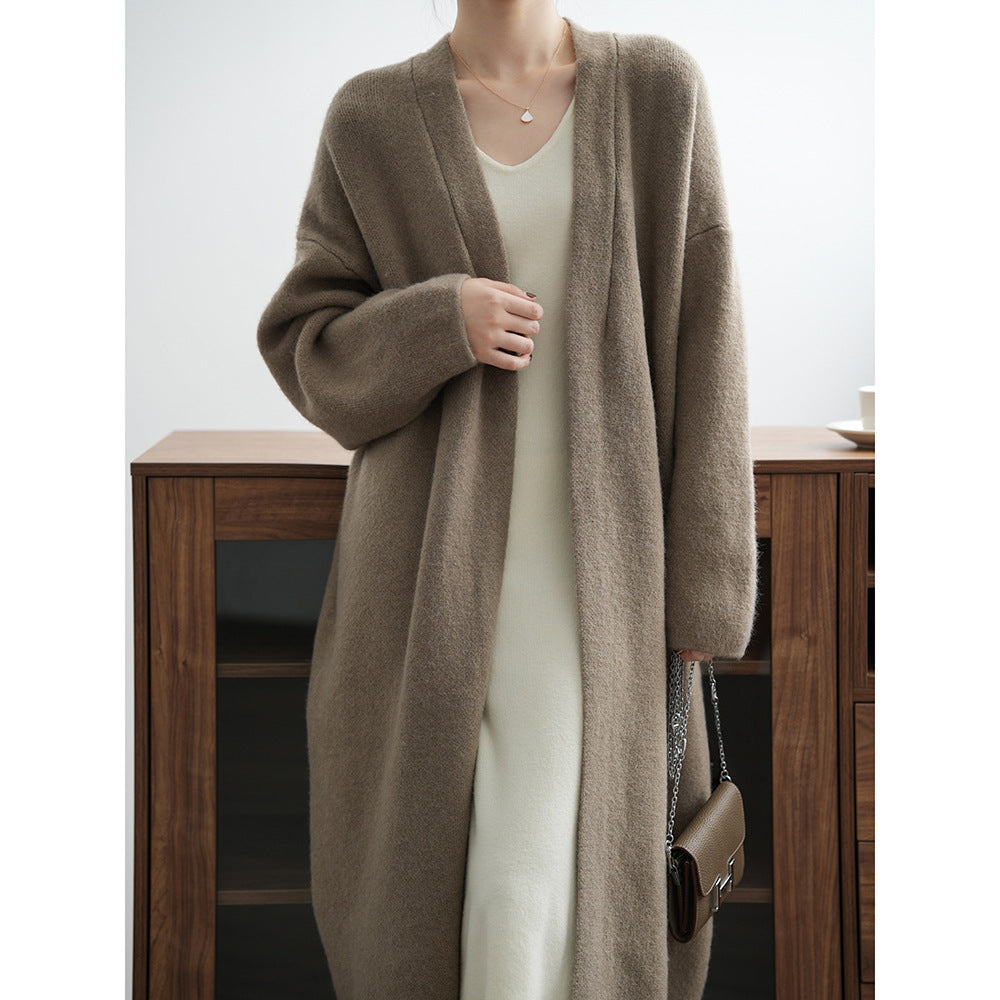 Womens Casual Long-sleeve Solid-color Sweater Cardigan
