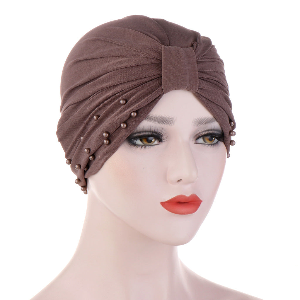 Beaded Tam-o'-shanter Muslim Solid Color Women's Base Small Hat