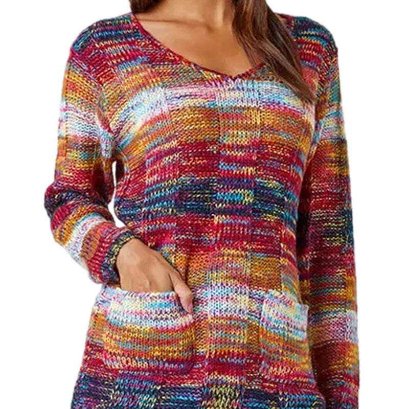 European And American Style Gradient Rainbow Color Long Sleeve Sweater