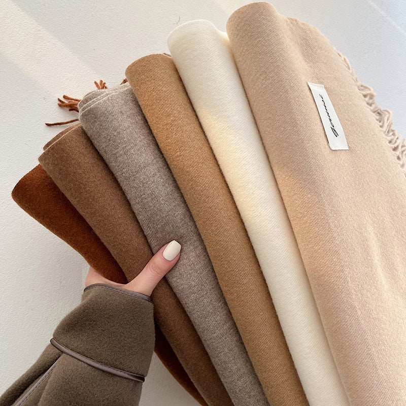 Simple Tassel Shawl Warm Artificial Cashmere Scarf