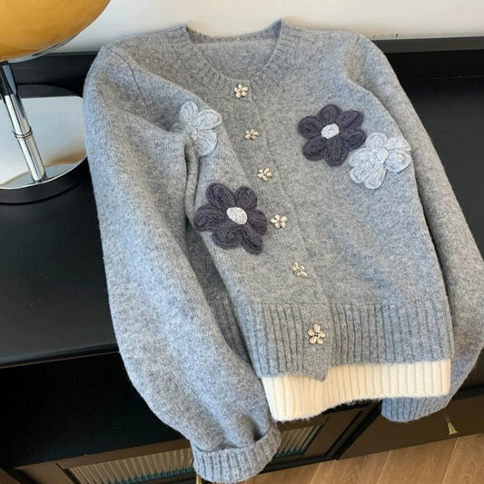 Koreansk-inspireret blomsterløs sweater til kvinder – efterår og vinter
