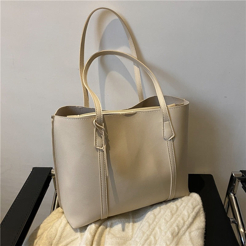 Simple Large Capacity Soft Leather Tote Casual Shoulder Bag