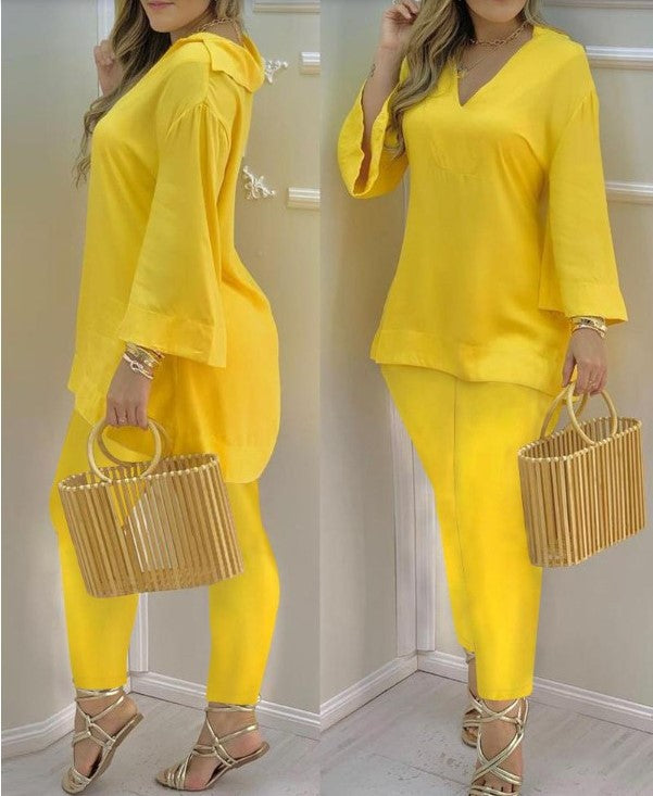 Bell Sleeve Top og Bukser Modedragt til Kvinder