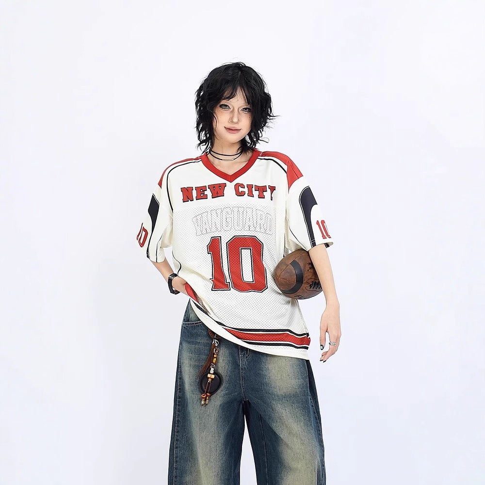 Women's American Retro Printed Baseball Uniform Short Sleeve