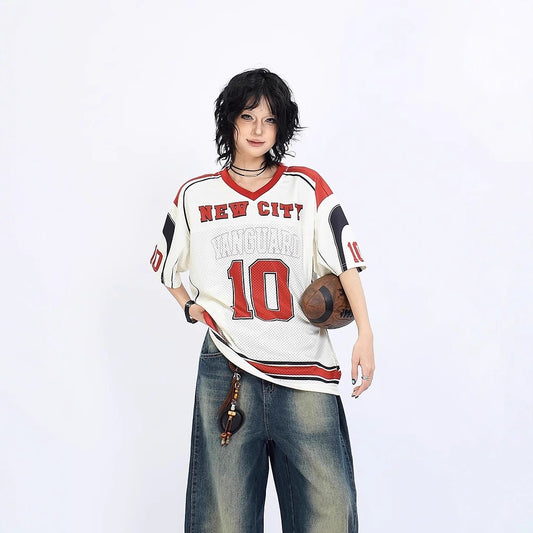Women's American Retro Printed Baseball Uniform Short Sleeve
