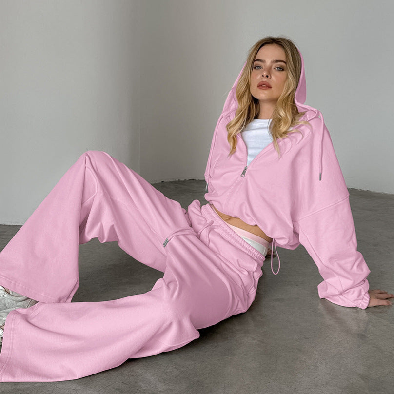 Long Sleeve Hoodie Coat Straight Sweatpants Two-piece Set