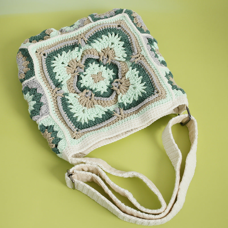 Håndvævet Bedstemor Plaid Crossbody-taske i bohemestil