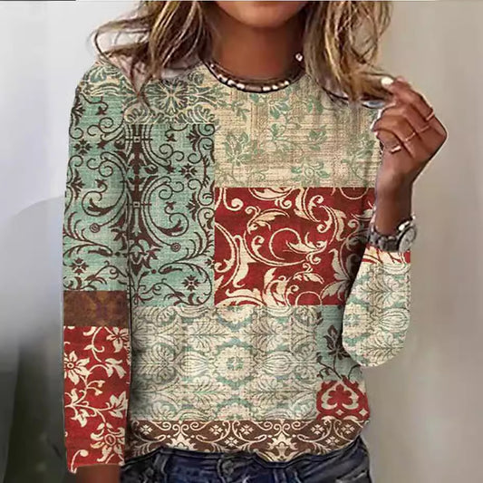 Comfortable Casual And Relaxed-fit With A 3D Print Cozy Sporty Long-sleeve Crew-neck T-shirt