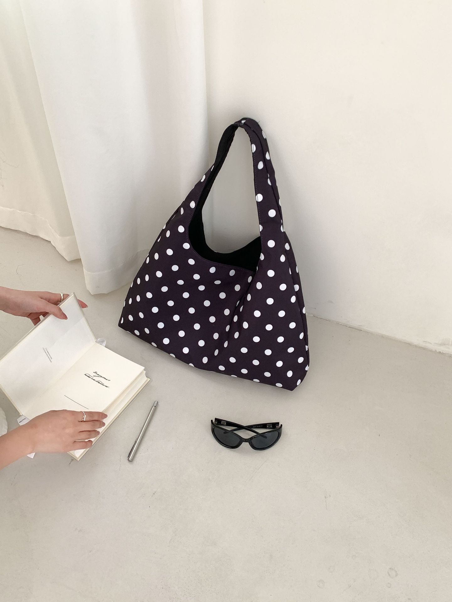 New Round Polka-dot Underarm Shoulder Bag Japanese-style Tote Handbag For Women
