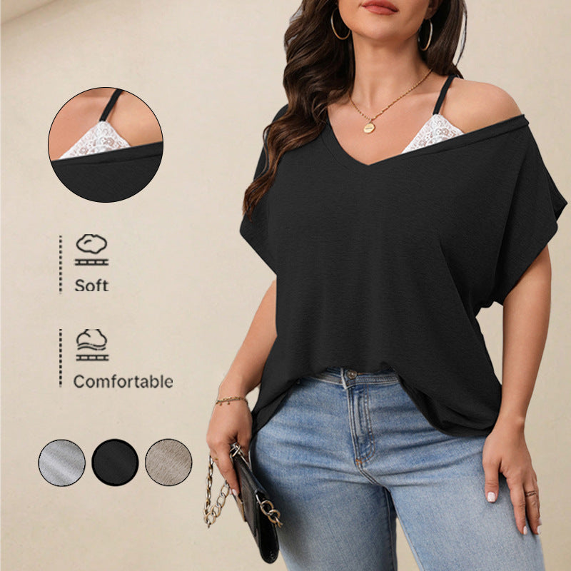 Casual Solid Color Pullover Slant Shoulder Batwing Sleeve Top