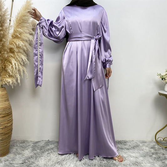 Thick Satin Lace Up Sleeves Elegant Dress