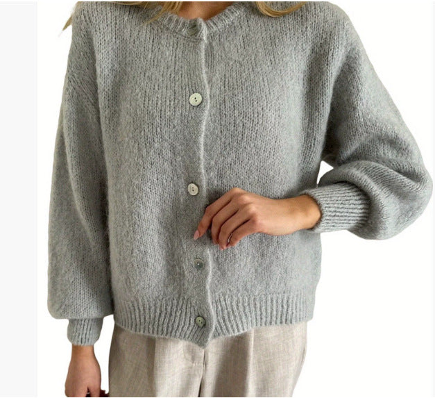 Round Neck Single-breasted Cardigan Women's Sweater