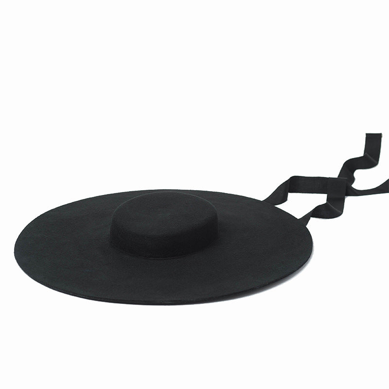 Light Flat Big Brim Wool Top Hat