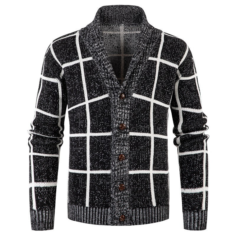 Men's New European And American Thickened Plaid Sweater Cardigan