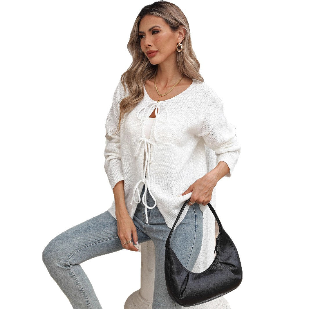 Bow Bandage Outer Casual Sweater Cardigan