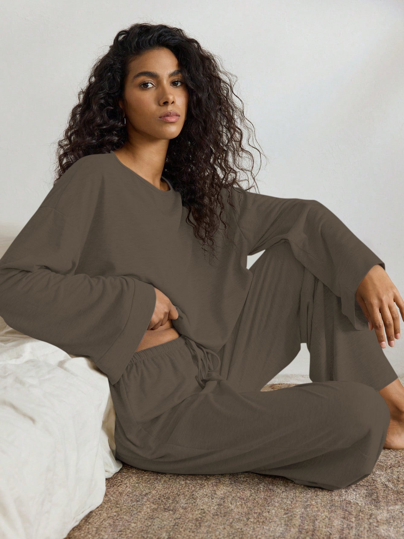 Women's Batwing Sleeve Top And Trousers Lazy Casual Homewear Suit