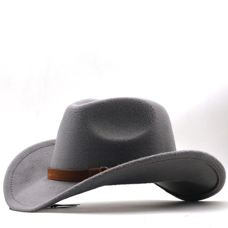 Casual Retro Belt Autumn And Winter Men's And Women's Woolen Western Cowboy Hat