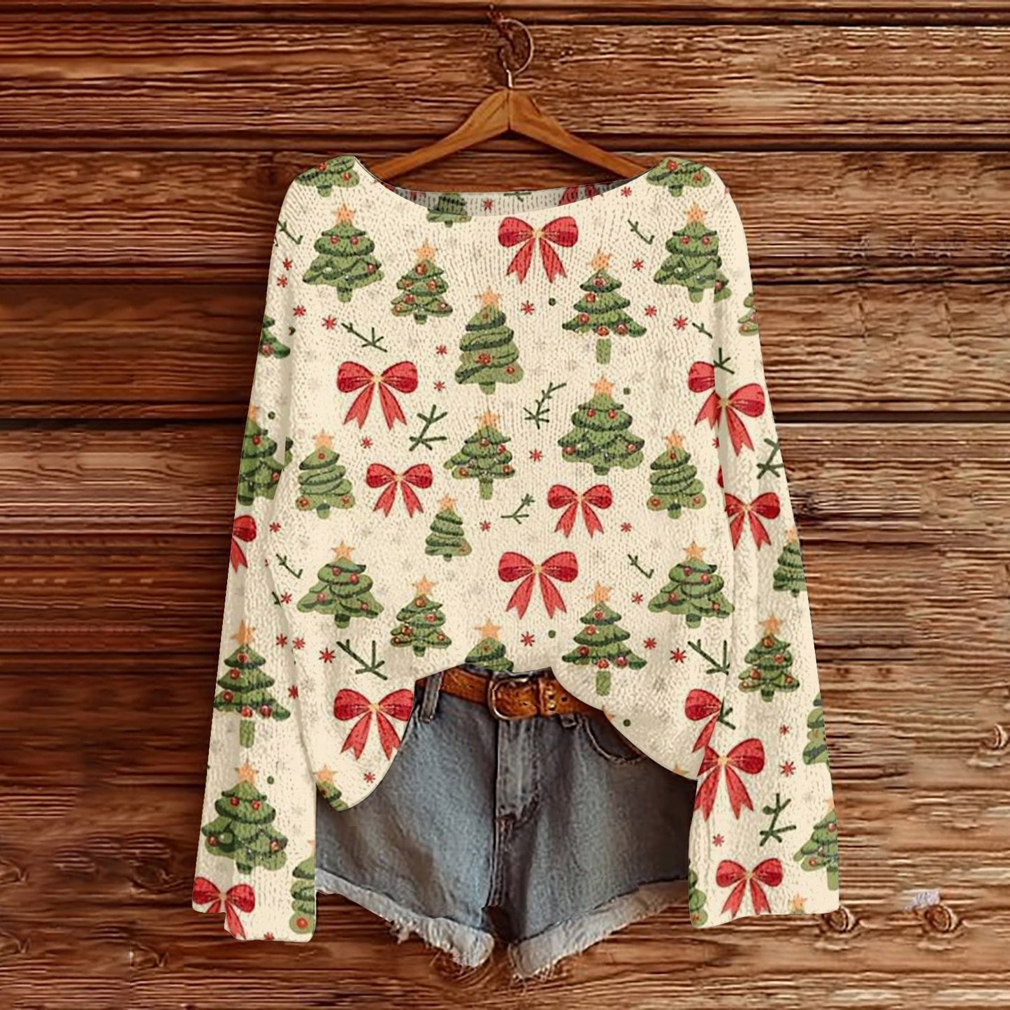 Off-the-Shoulder Pullover Sweater With 3D Print
