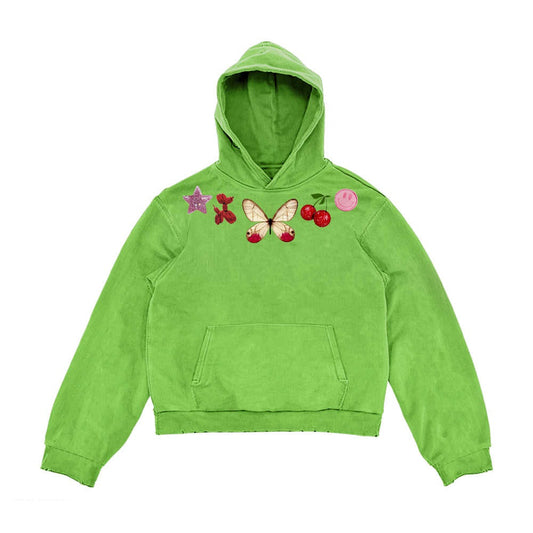 Enkel og alsidig Ins-stil hættetrøje med sommerfugleprint i unikt design