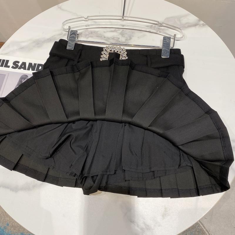 Square Rhinestone Waistband Design Anti Glare Pleated Skirt