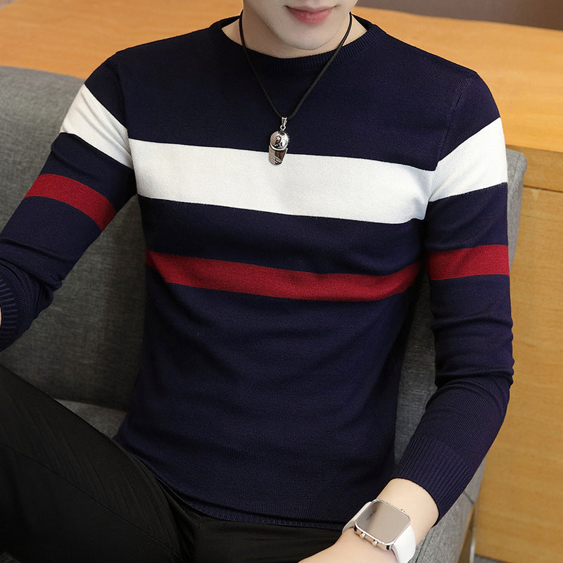 Men's Sweater Knit Sweater Pullover Slim Round Neck Sweater