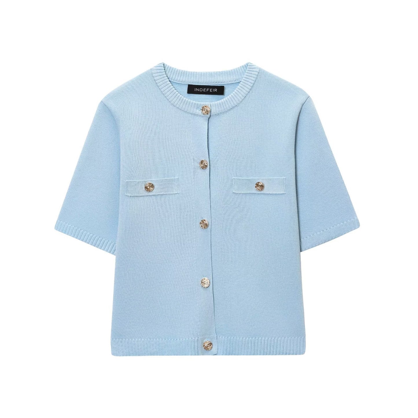 Polyester Women's Spring And Autumn Round Neck Knitted Cardigan Top