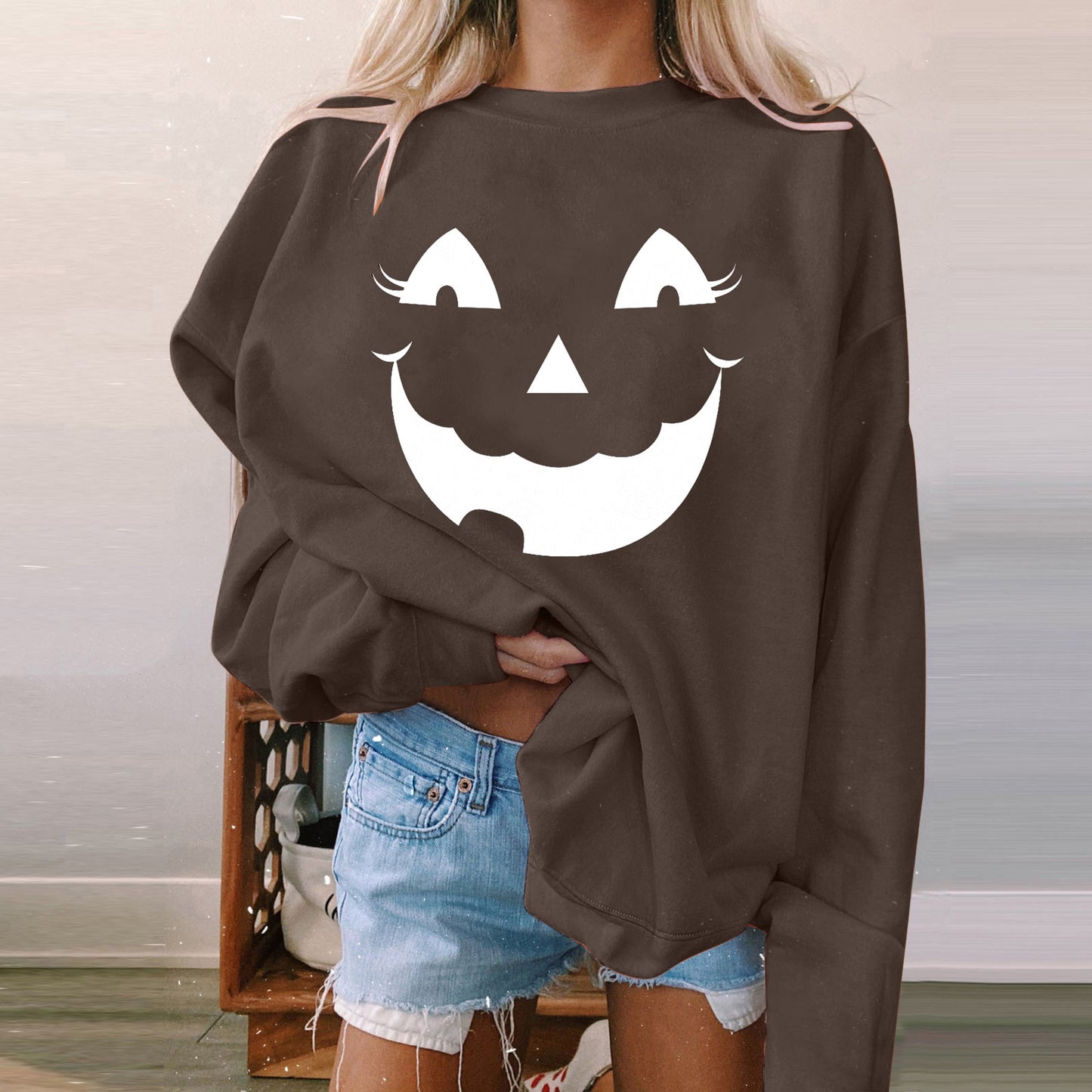 Kvinders Langærmet Afslappet Printet Polstret Sweatshirt til Halloween