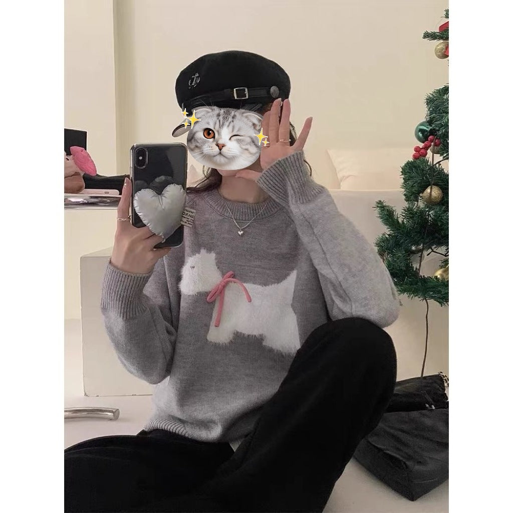Puppy Jacquard Korean Pullover Sweater