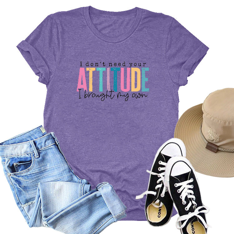 Colored Cotton T-shirt Women's Short Sleeve Letters