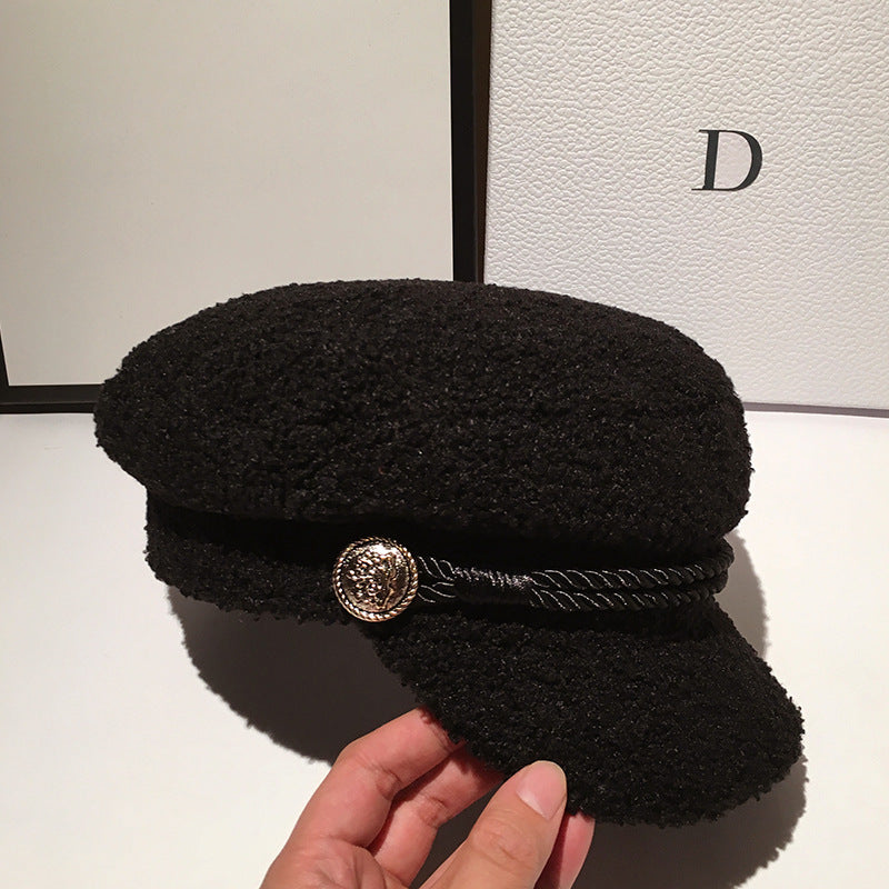 Lamb Wool Navy Octagonal Women's Autumn And Winter Fashion Korean Style