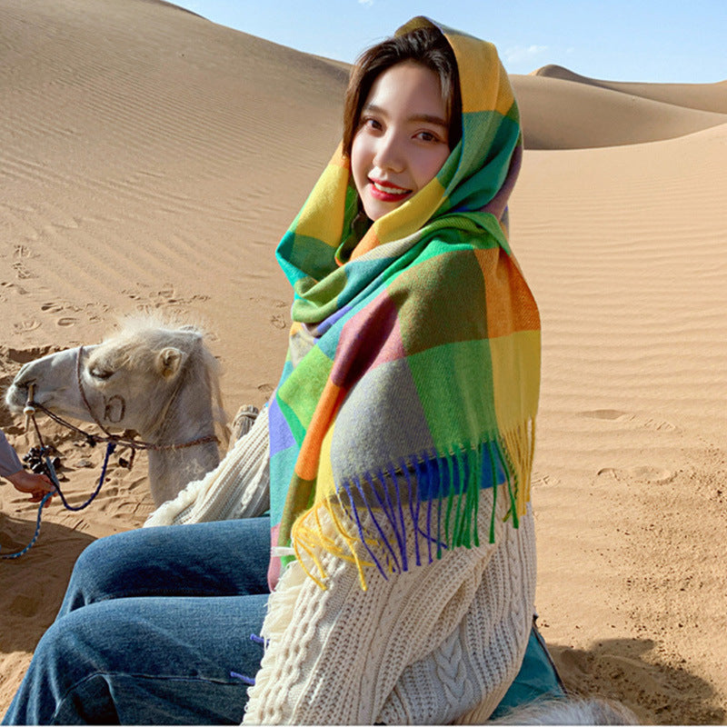 Imitated Wool All-match Double-sided Autumn And Winter Thickened Warm Scarf