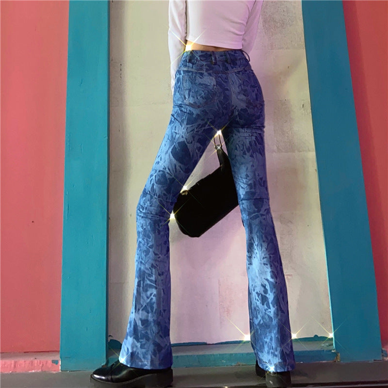 Women's Tie Dyed Bootcut Jeans High Waist Slim Skinny Fit