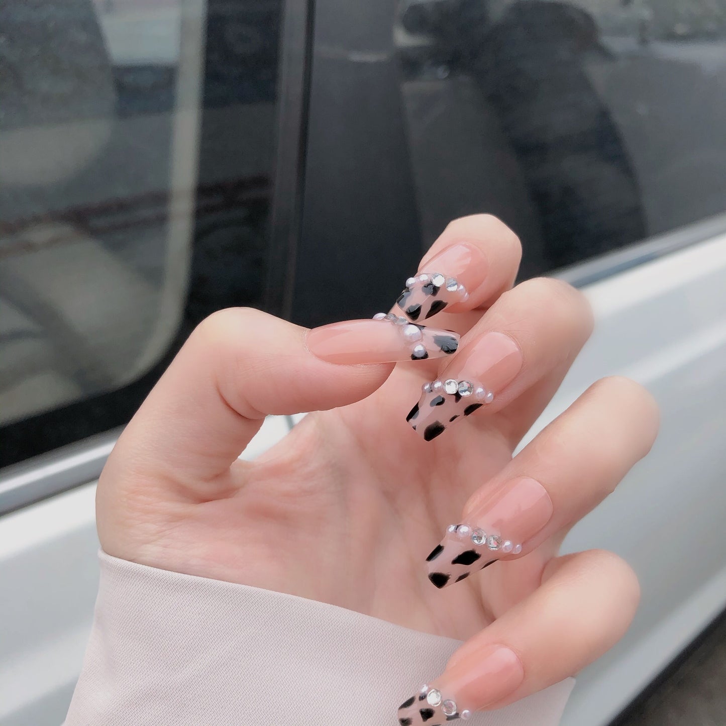 Fingertip Leopard Print Pearl Net Red Powder White Temperament Wear Manicure