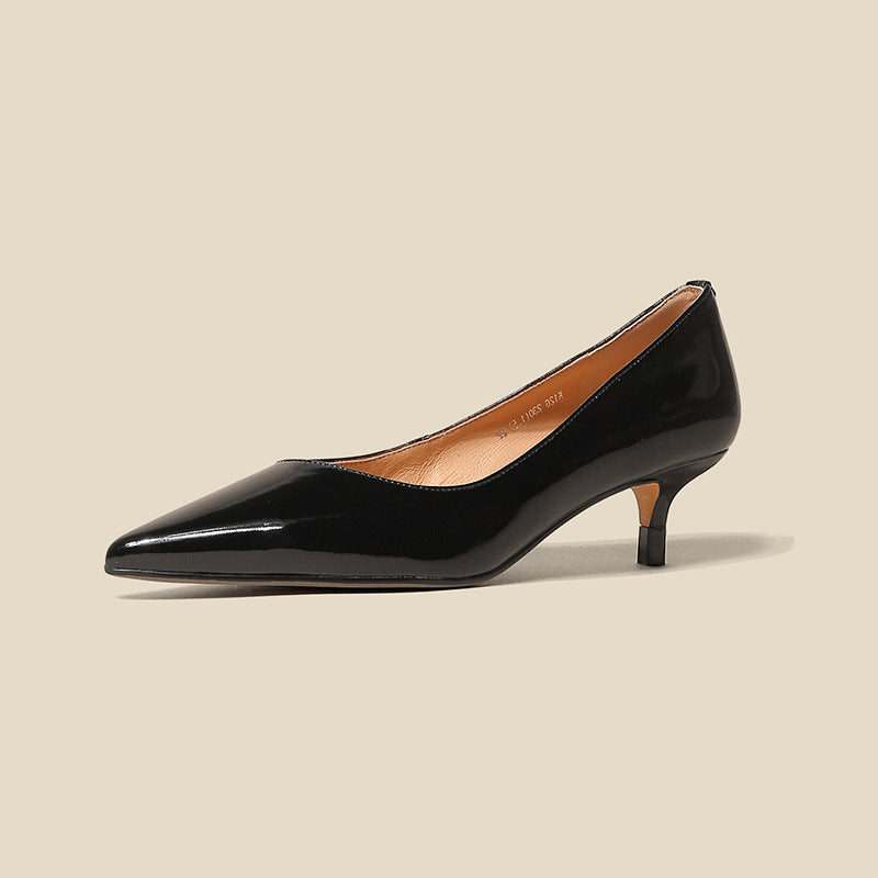 Sheepskin Pumps Elegant Mid Heel Irregular V High Heels