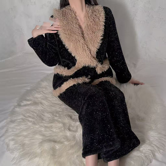 Womens Thickened Printed Lapel Pajama Set