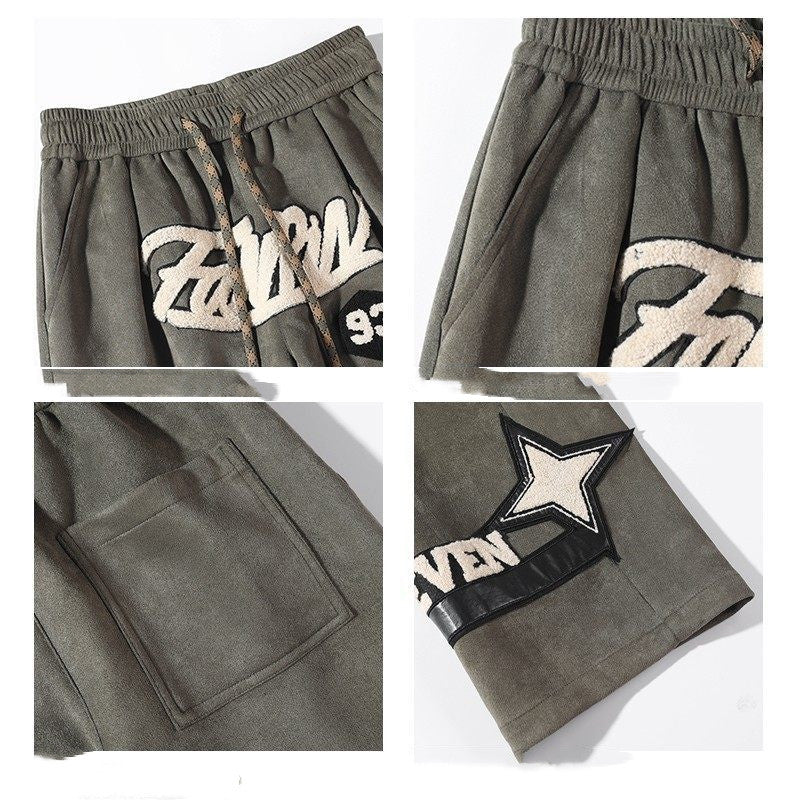 Hong Kong Style Large Size Suede Trousers With Straight Leg