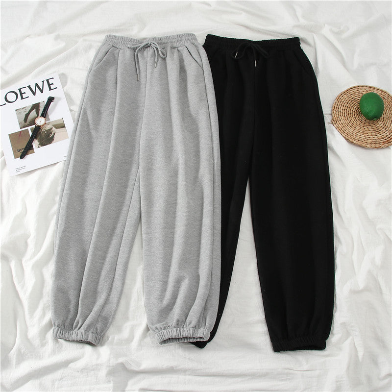 Fleece-lined Outer Wear Straight-leg Ankle-banded Pants