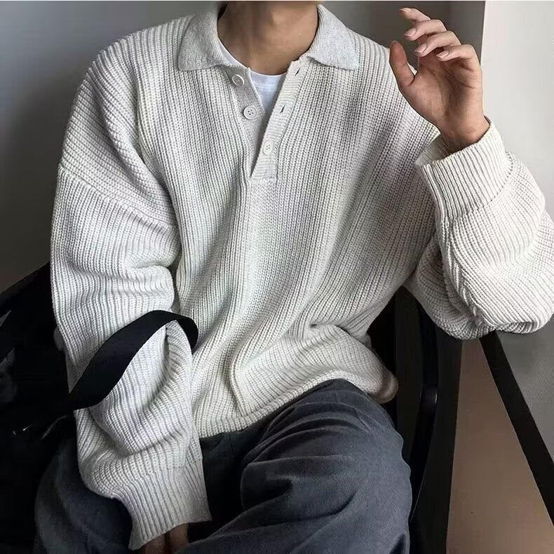 Men's Polo Shirt Turn-down Collar Long-sleeve Knit Sweater